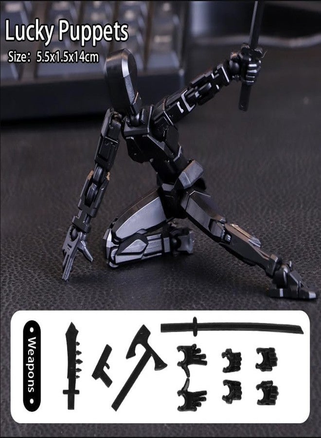 Ketsicart مجسمات شخصيات كيتسيكارت تايتان 13، روبوت متحرك متعدد المفاصل مطبوع بتقنية الطباعة ثلاثية الأبعاد، مجسم شخصية تي 13 لاكي، دمية روبوت أكشن 13، روبوتات إبداعية لتزيين المكتب، دمية نوفا 13 الميكانيكية (أسود) - Image 2
